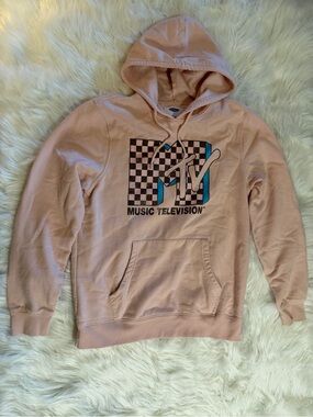 Old Navy MTV Music Television Checkerboard Graphic Hoodie Pink Men’s Size L